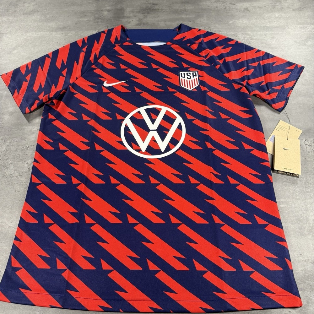 Nike USA Soccer Jersey Men XL Blue Red Pre‎ Match Kit VW Volkswagen Football - Picture 2 of 13